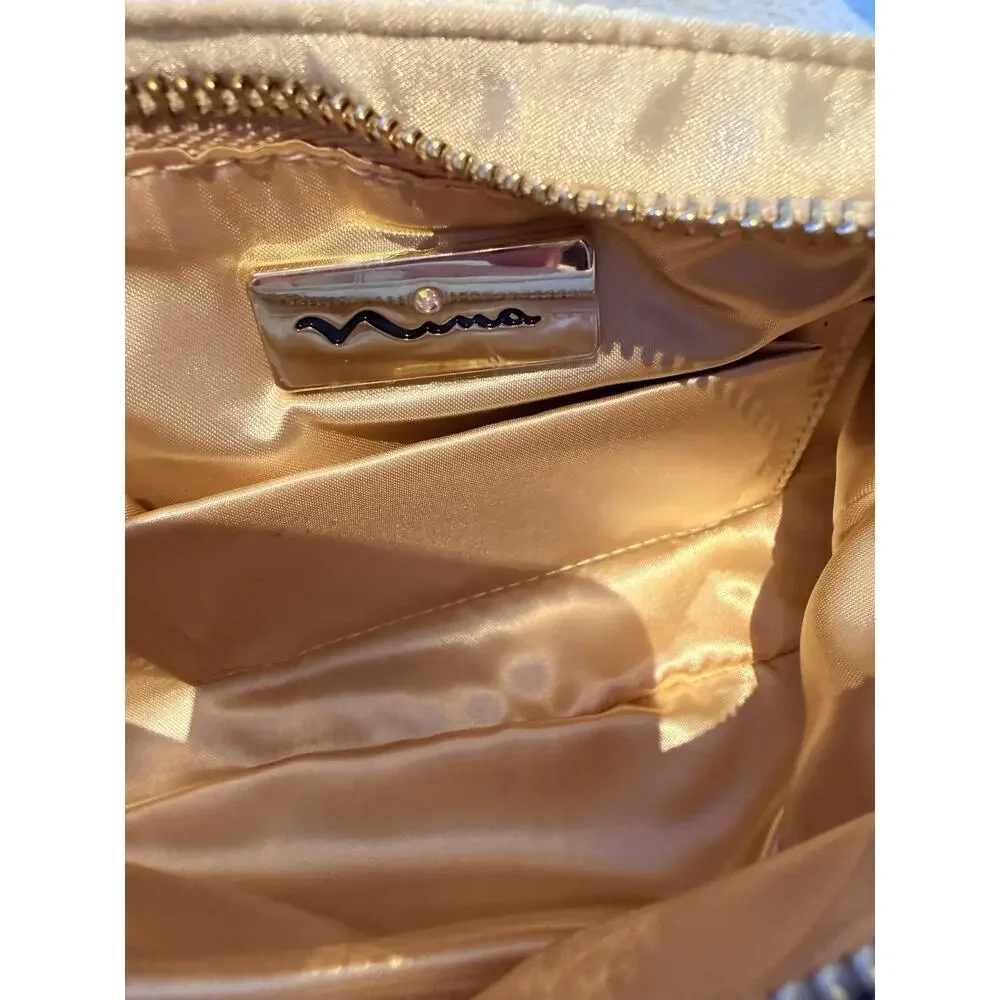 Nina Bergman Metallic Mesh Rainbow Glass Crystal Wristlet Clutch, NWOT
